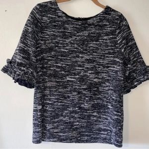 BANANA REPUBLIC Women Boucle Blouse Navy White Ruffle Short Sleeve Size Medium